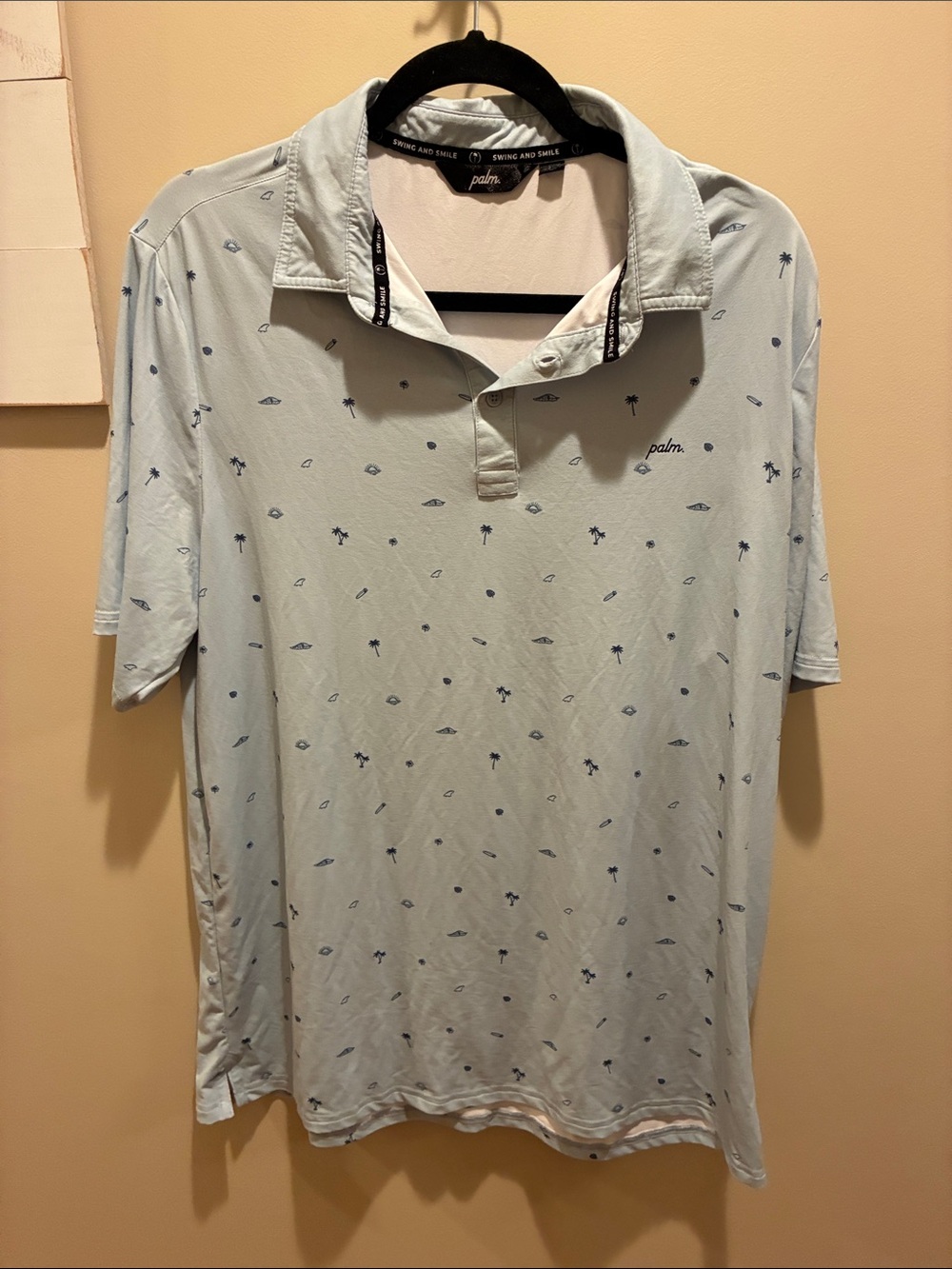 Palm Light Blue Printed Polo Shirt - Casual Short Sleeve